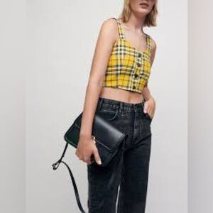 Maje Loris Plaid Cropped Tank Top | Yellow, Black, White | NWT | Size 3 (Medium)